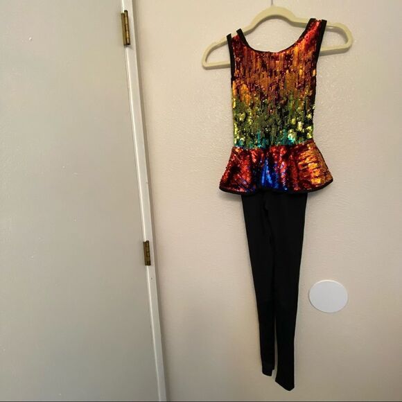 WEISSMAN Dance Costume hip hop BE THE ONE 10576 Rainbow Sequin Unitard child MC - Picture 2 of 12